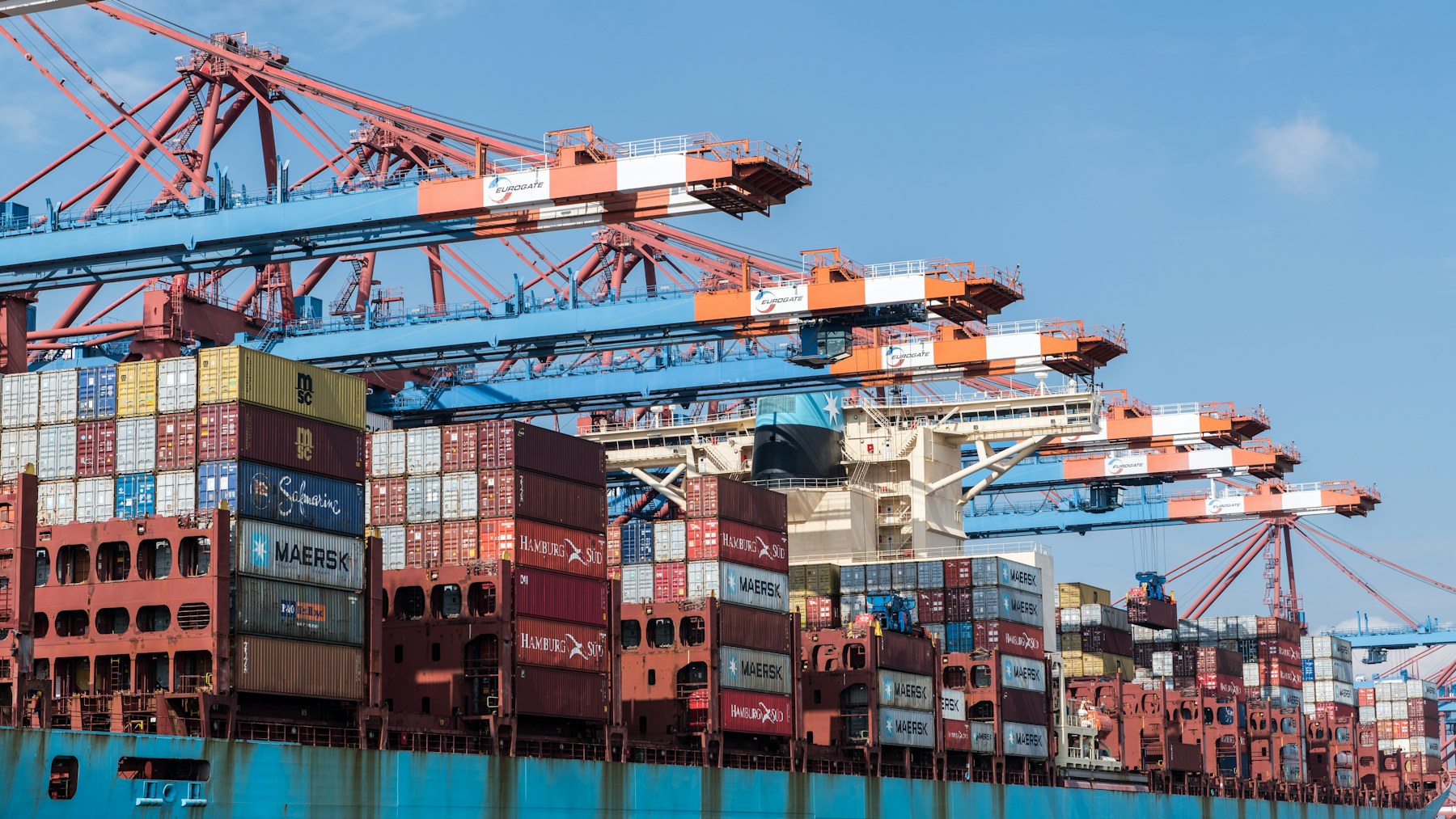 Stacked shipping containers ready for transport